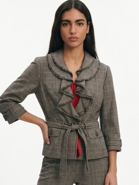 LOFT | Brown Ruffle Blazer with Tie Waist Size 4